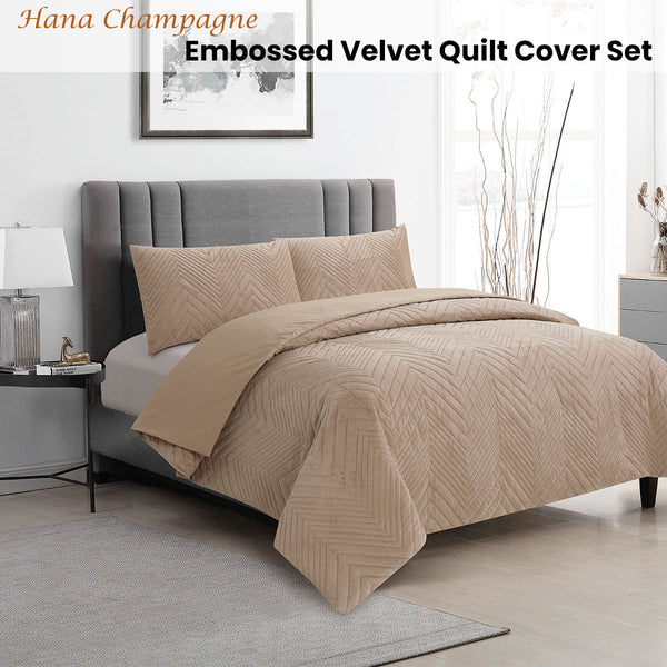 Quilt Covers Ardor Hana Champagne Embossed Velvet Quilt Cover Set