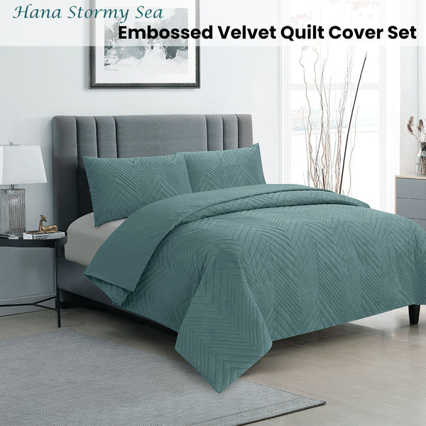 Quilt Covers Ardor Hana Stormy Sea Embossed Velvet Quilt Cover Set