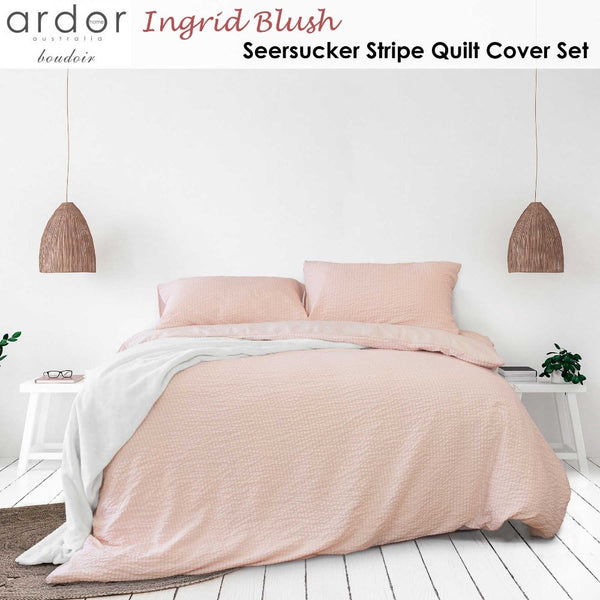 Quilt Covers Ardor Ingrid Blush Seersucker Stripe Quilt Cover Set