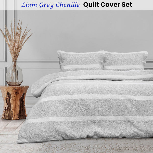 Quilt Covers Ardor Liam Chenille Textured Grey Quilt Cover Set