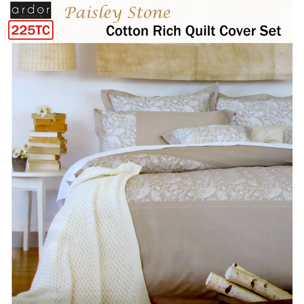 Quilt Covers Ardor 225Tc Cotton Rich Paisley Stone Quilt Cover Set Queen