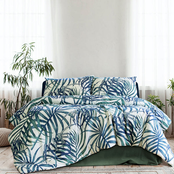 Quilt Covers Ardor Palms Blue Polyester Cotton Quilt Cover Set