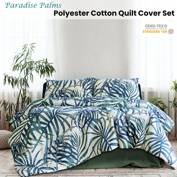 Quilt Covers Ardor Palms Blue Polyester Cotton Quilt Cover Set