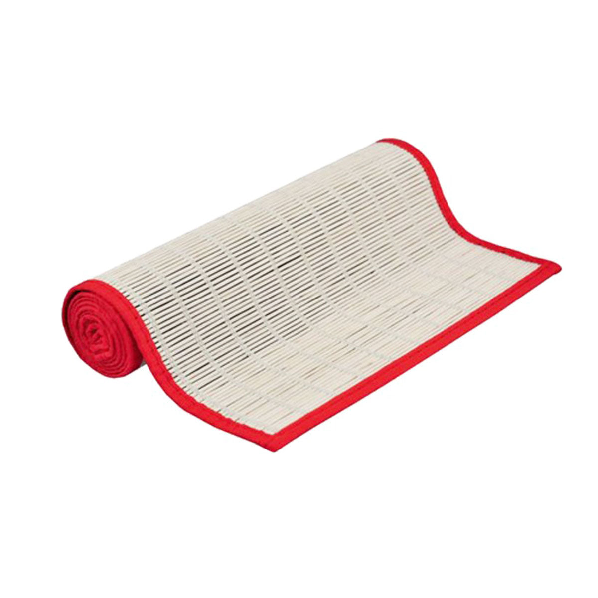 White With Red Border Bamboo Table Runner 140 X 33Cm