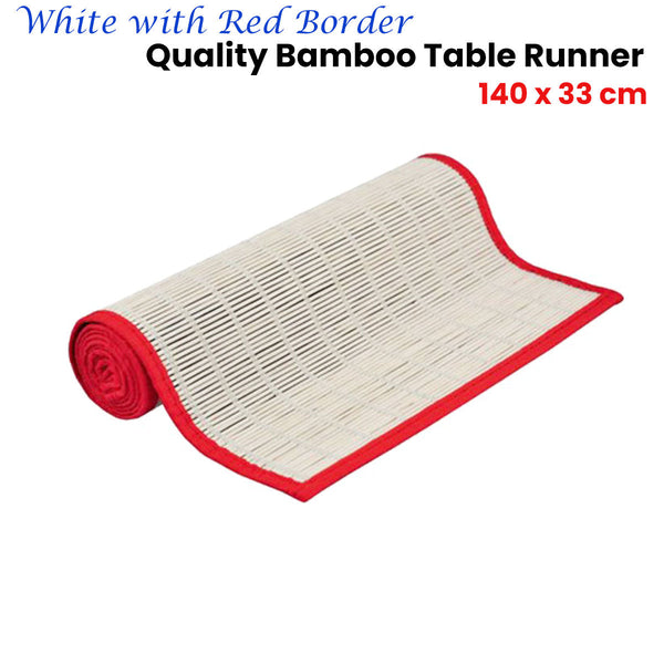 Table Runners White With Red Border Bamboo Table Runner 140 X 33Cm