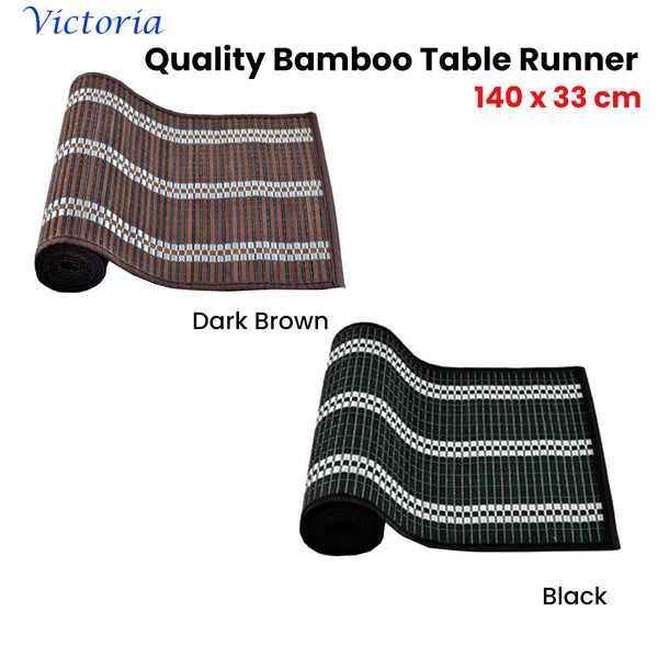 Victoria Bamboo Table Runner 140 X 33Cm Black Silver