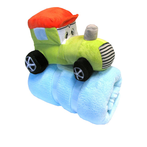 Baby Blue Blanket With Toy Tractor