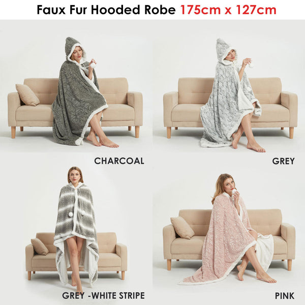 Blankets Ramesses Faux Fur Hooded Robe Grey