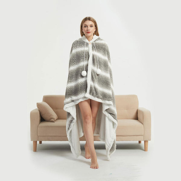 Blankets Ramesses Faux Fur Hooded Robe Grey White Stripe