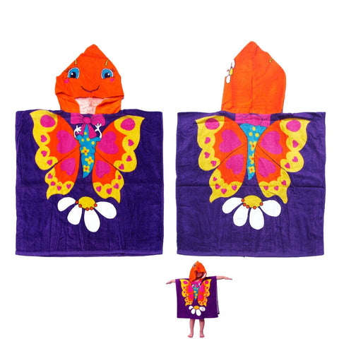 Cute Kids Cotton Hooded Towel Poncho 60 X 120 Cm Butterfly