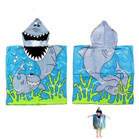 Cute Kids Cotton Hooded Towel Poncho 60 X 120 Cm Shark