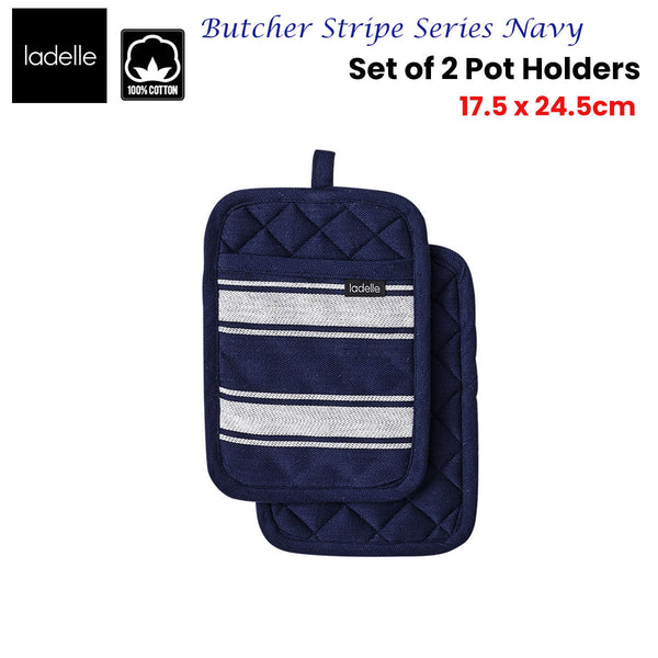 Oven Mitts & Potholders Ladelle Butcher Stripe Series Navy Set Of 2 Pot Holders 17.5 X 24.5Cm