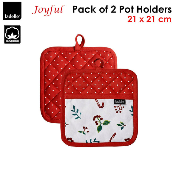 Oven Mitts & Potholders Ladelle Joyful Red Set Of 2 Pot Holders 21 X Cm