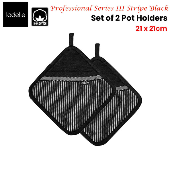 Oven Mitts & Potholders Ladelle Professional Series Stripe Black Set Of 2 Pot Holders 21 X Cm