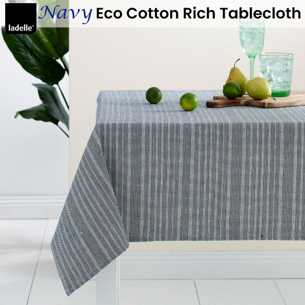 Table Cloths Ladelle Navy Eco Cotton Rich Tablecloth 150 X 265 Cm