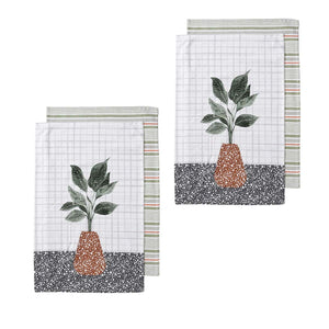 Tea Towels & Dishcloths Ladelle Revive Plants Set Of 4 Cotton Kitchen Towels Brown Pot