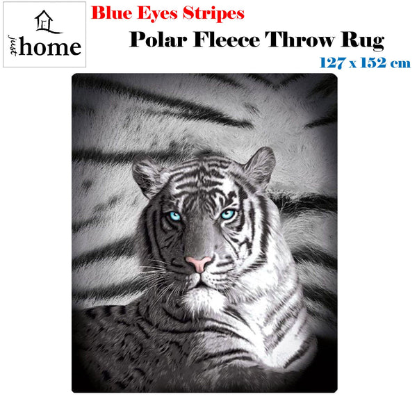 Throws & Afghans Just Home Blue Eyes Stripes Tiger Polar Fleece Throw Rug