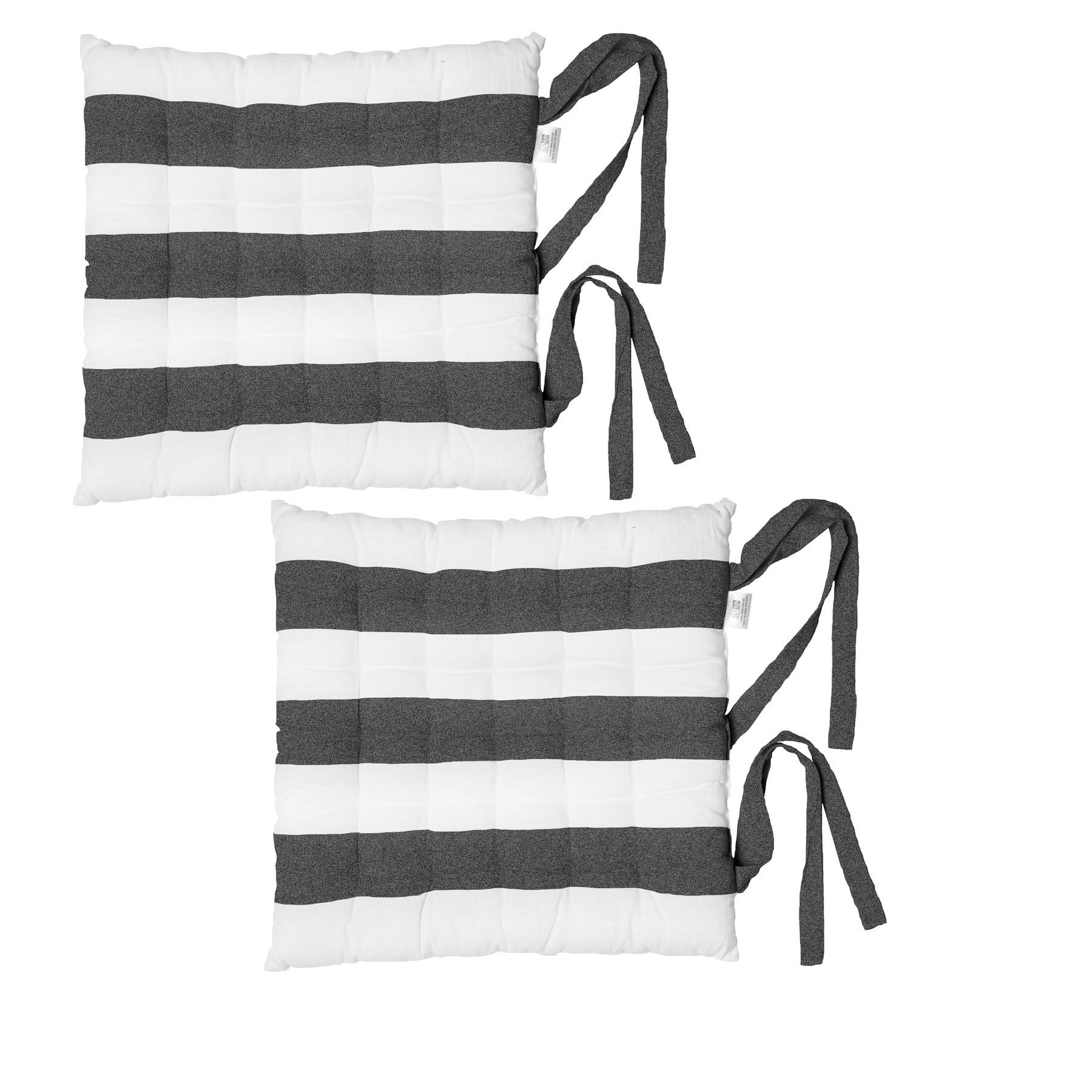 Patio Furniture Cushions & Pads Rans Set Of 2 Alfresco Cotton Chair Pads 40X40 Cm Striped Black (Charcoal)