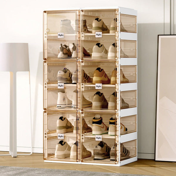 Shoe Cabinets Kylin Cubes Storage Folding Shoe Box With 2 Column & 20 Grids 10 Clear Door