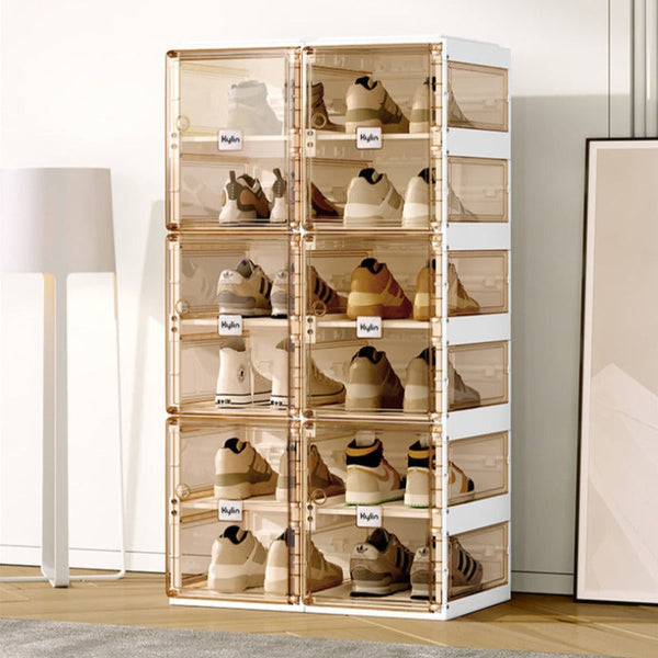 Shoe Organisers Kylin Cubes Storage Folding Shoe Box With 2 Column & 12 Grids 6 Brown Door