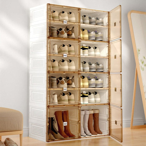 Shoe Cabinets Kylin Cubes Storage Folding Shoe Cabinet With 2 Column & 7 Grids 4 Brown Door