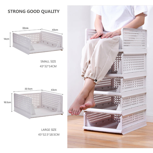 2Pcs Stackable Wardrobe Storage Diy Closet Organizer Clothes Shelf Rack(2*Small)