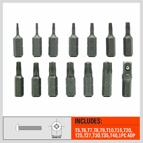 Screwdrivers & Nutdrivers 14Pc Torx Key Bit Set Tamper Proof Star Wrench Bits T5 T40 Socket Adapter S2 New