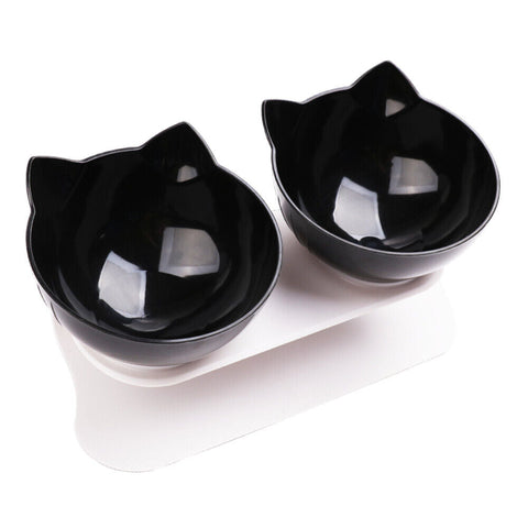 Cat Bowls Black Double Cat Bowl Pet Stand Dog Elevated Feeder Food Water Raised Lifted