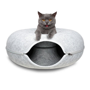 Pet Beds Vaka Medium Cat Tunnel Bed Light Grey Felt Pet Puppy Nest Cave House Interactive Toy