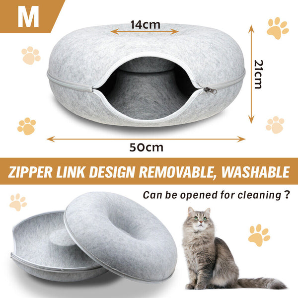 Pet Beds Vaka Medium Cat Tunnel Bed Light Grey Felt Pet Puppy Nest Cave House Interactive Toy