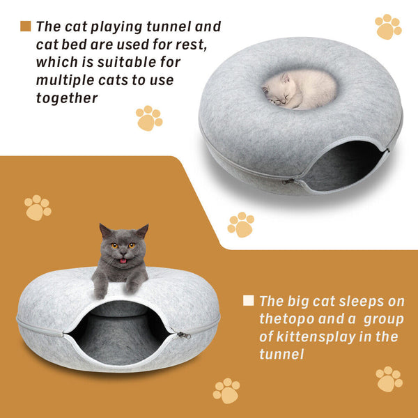 Pet Beds Vaka Medium Cat Tunnel Bed Light Grey Felt Pet Puppy Nest Cave House Interactive Toy