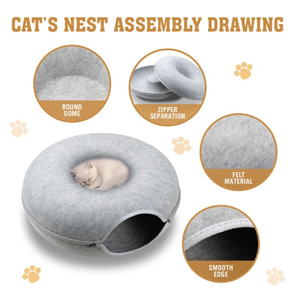 Pet Beds Vaka Medium Cat Tunnel Bed Light Grey Felt Pet Puppy Nest Cave House Interactive Toy