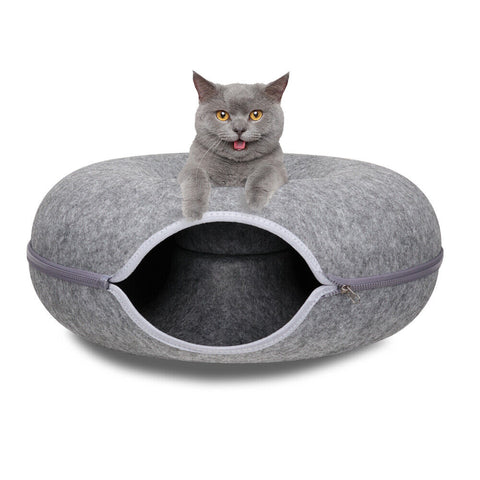 Pet Beds Vaka Dark Grey Cat Tunnel Bed Felt Pet Puppy Nest Cave House Toy Washable Detachable