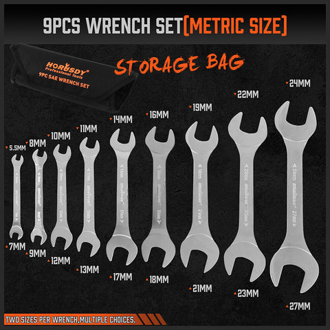 Horusdy Super Thin 18Pc Wrench Set Open End Spanner 3Mm Crv Metric & Sae Pouch