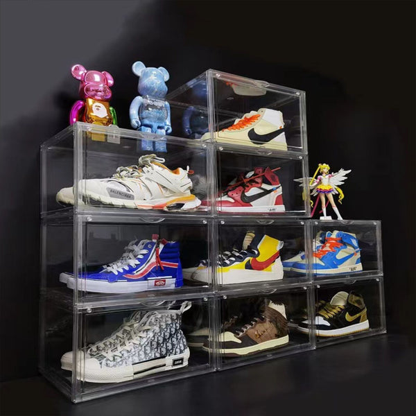 Shoe Organisers 10Pc Black Stackable Shoe Display Box Hard Acrylic Sneaker Storage Containers Case