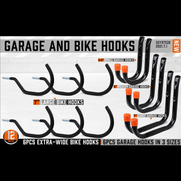 Wall Tool Racks 12Pc Wall Mount Hooks Set Heavy Duty Steel Garage Storage Rack Utility Hangers