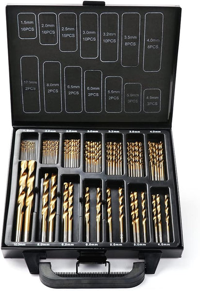 Drill Bits 99Pc Drills Set Titanium Coated Wood Plastic Metal Metric 1.5 10Mm With Case