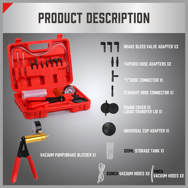 Brake Parts Horusdy Hand Held Vacuum Pump Brake Bleeder Pressure Tester Gauge Kit