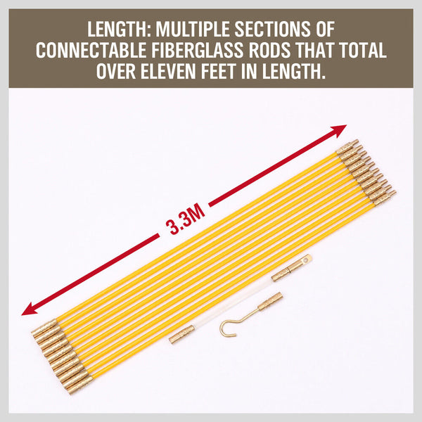 3.3M # 4Mm Fibreglass Electricians Push Pull Rods Cable Cavity Contractors Duct