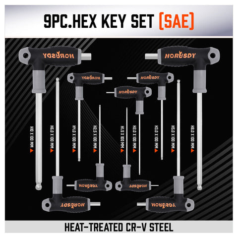 18-Piece T-Handle Hex Key Set, Sae/Imperial & Metric Sizes Allen Wrench Long Arm With Ball End