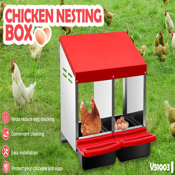 Poultry Cages Vaka Chicken Hen Coop Hutch 2 Hole Inside Outside Roll Away Lay Egg Nesting Box