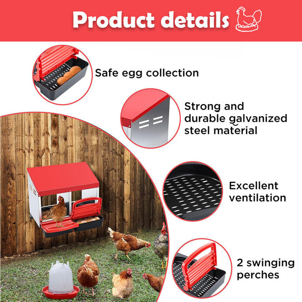 Poultry Cages Vaka Chicken Hen Coop Hutch 2 Hole Inside Outside Roll Away Lay Egg Nesting Box