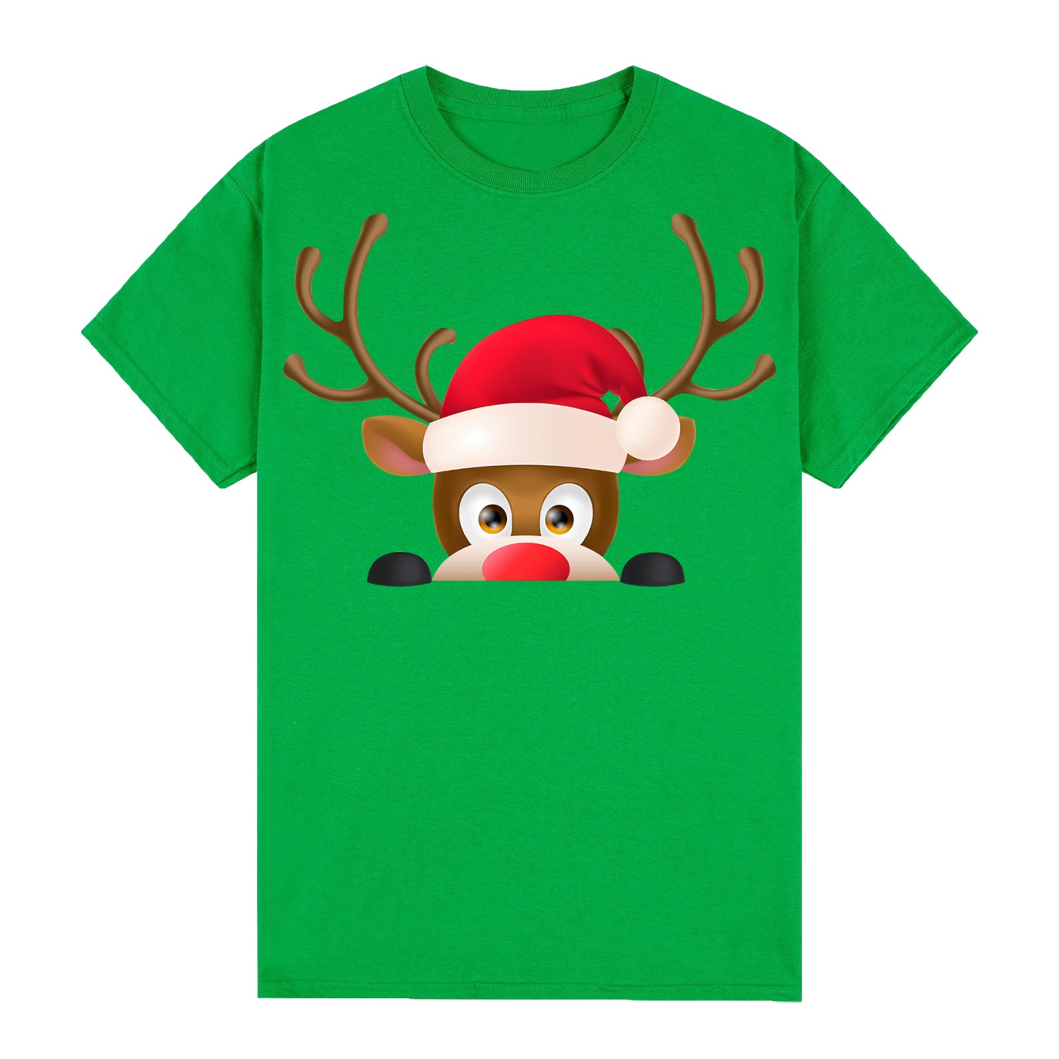 T Shirts 100% Cotton Christmas T Shirt Adult Unisex Tee Tops Funny Santa Party Custume, Reindeer Head (Green)