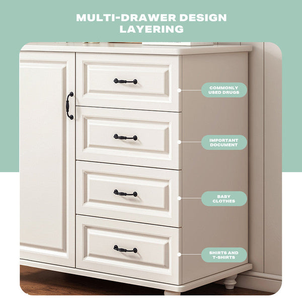 Dressers & Chests of Drawers 4 Chest Of Drawers Storage Cabinet Tower Dresser Tallboy With Door Brown