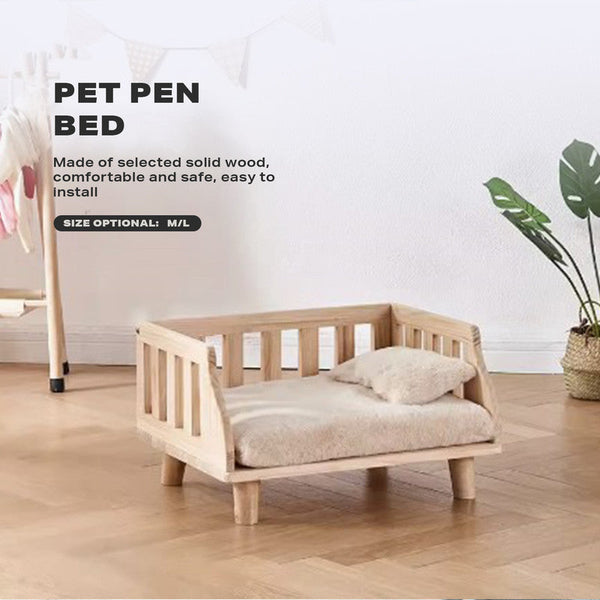 Pet Beds Solid Wood Pet Cat Dog Bed Wooden Puppy Home Supply M Sizes W/Pillows