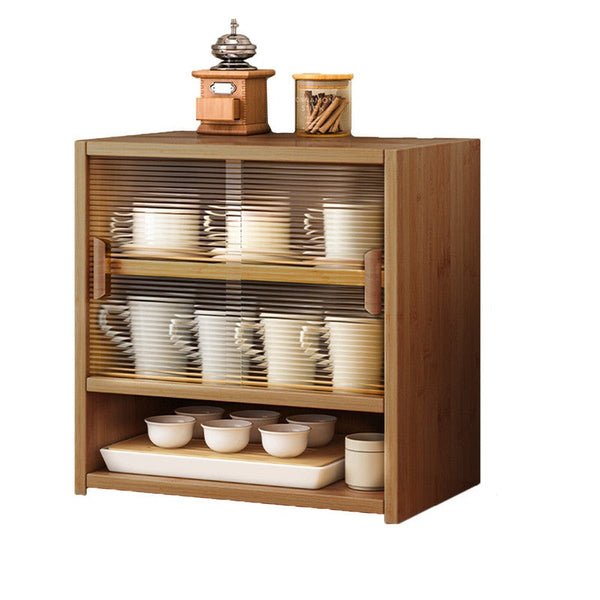 Cabinets & Cupboards Bamboo Dustproof Cup Storage Cabinet With Sliding Acrylic Door