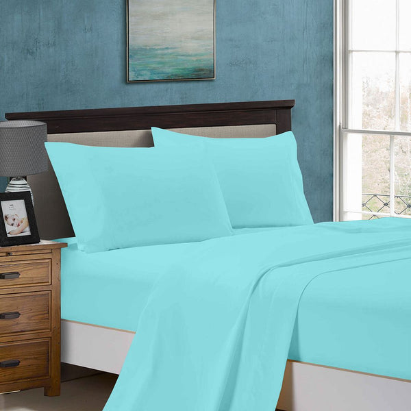 1000Tc King Size Bed Soft Flat & Fitted Sheet Set Aqua