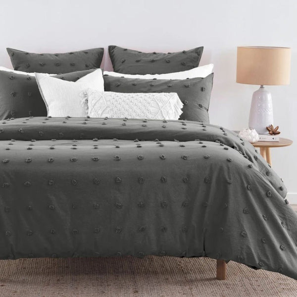 Tufted Dot Jacquard Grey Duvet Quilt Cover Set