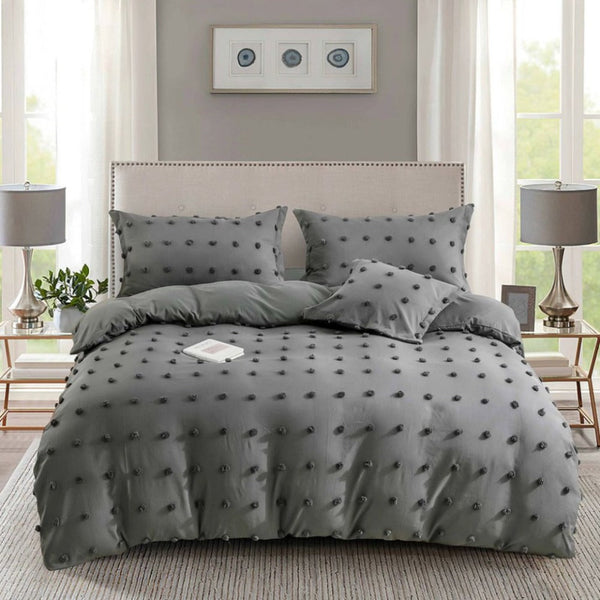 Tufted Dot Jacquard Grey Duvet Quilt Cover Set