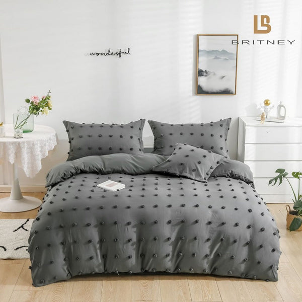 Tufted Dot Jacquard Grey Duvet Quilt Cover Set